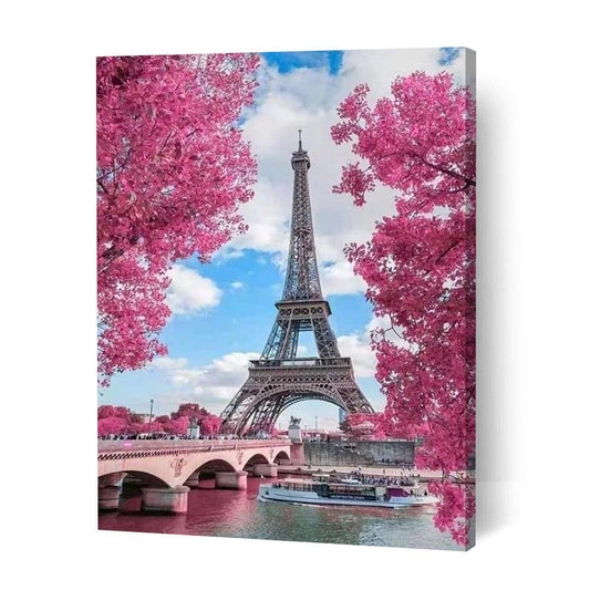 Pink Blossoms Eiffel Tower - Fisher Paint By Number Kits Australia