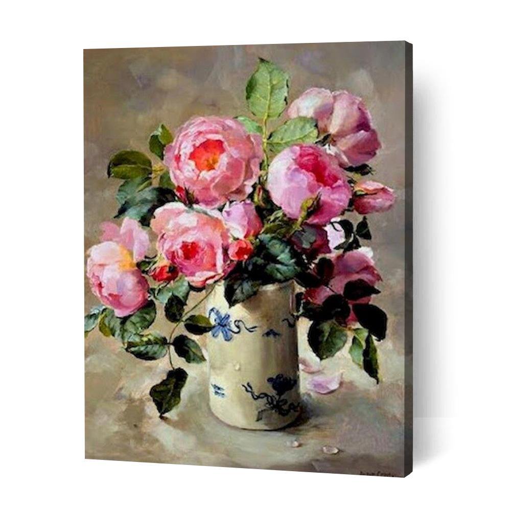 Pink Rose Flower Vase II - Paint Art Australia